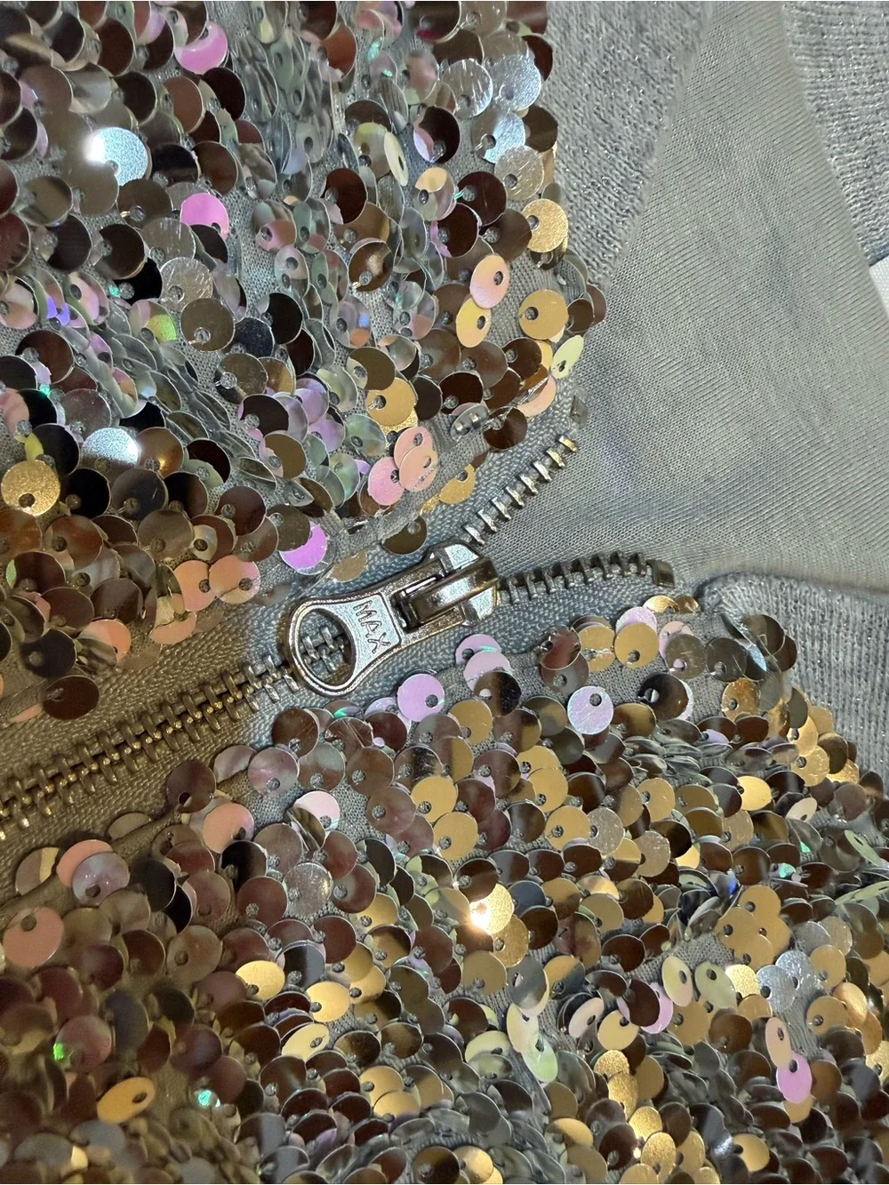 wonder nation Iridescent Sequin Zip Jacket in Light Gray